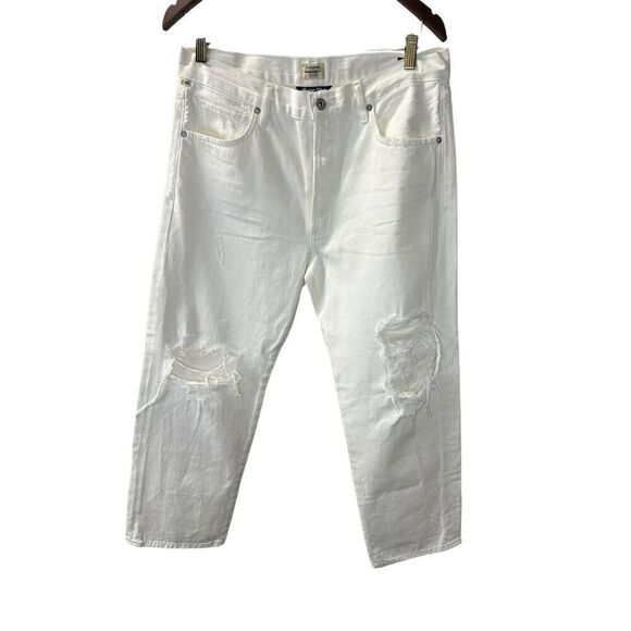 $228 CITIZENS OF HUMANITY EMERY CROP JEANS MOONSTONE WHITE DISTRESS SZ 29 - Picture 3 of 14
